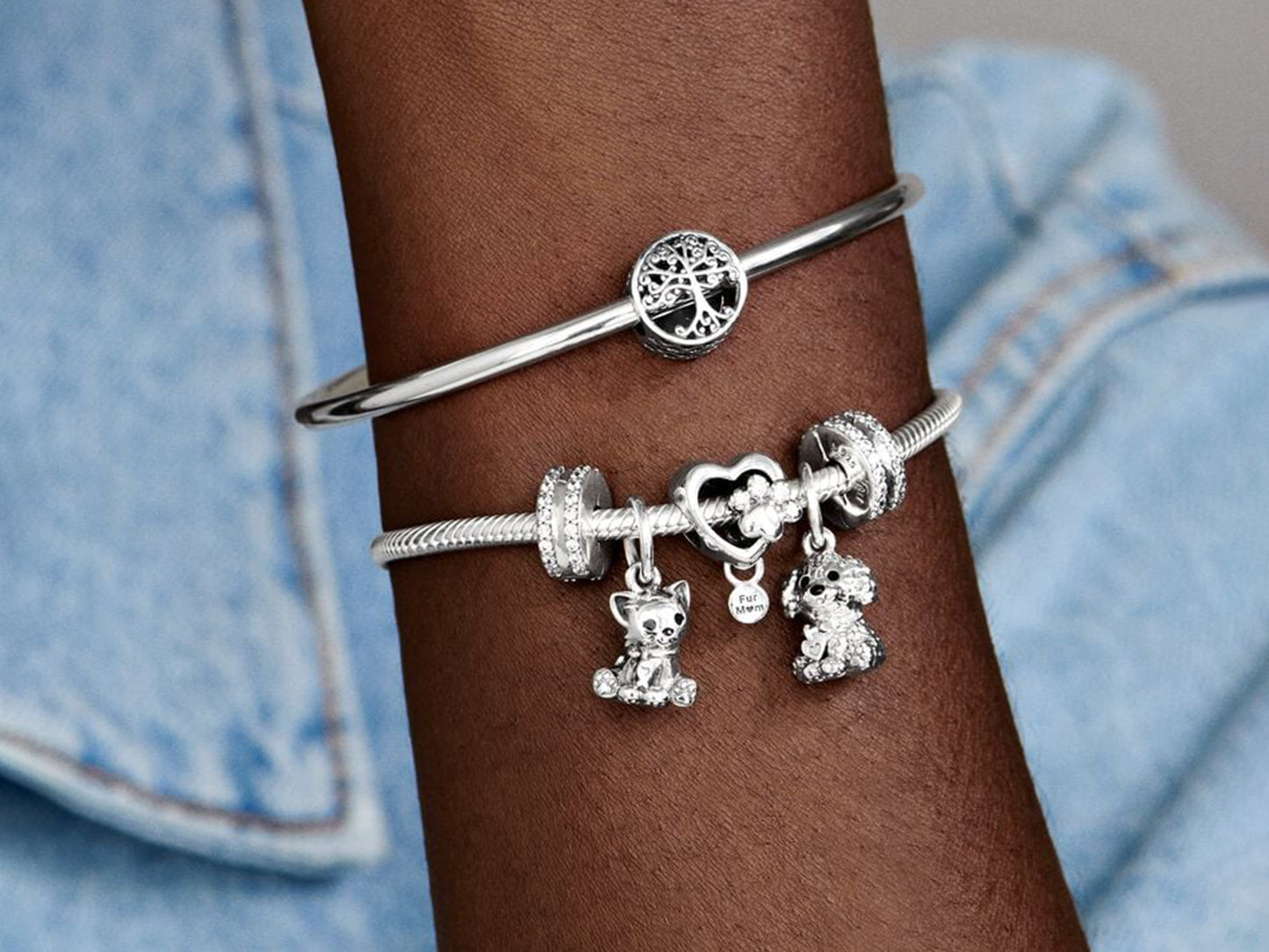 Sparkling Paw Print & Heart Charm