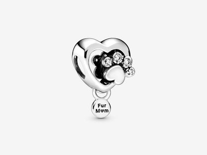 Sparkling Paw Print & Heart Charm