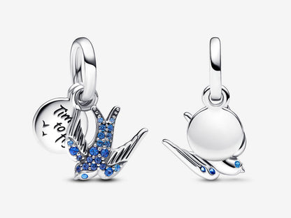 Sparkling Swallow & Quote Double Dangle Charm