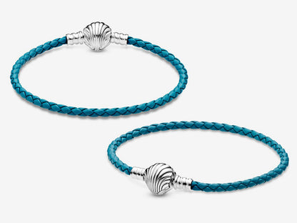 Seashell Clasp Turquoise Braided Leather Bracelet