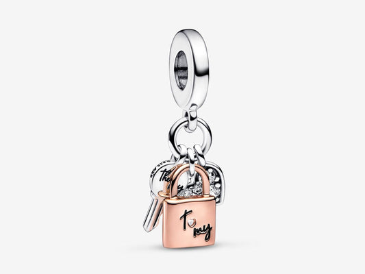 Two-tone Key, Padlock & Heart Triple Dangle Charm
