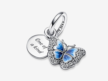 Blue Butterfly & Quote Double Dangle Charm