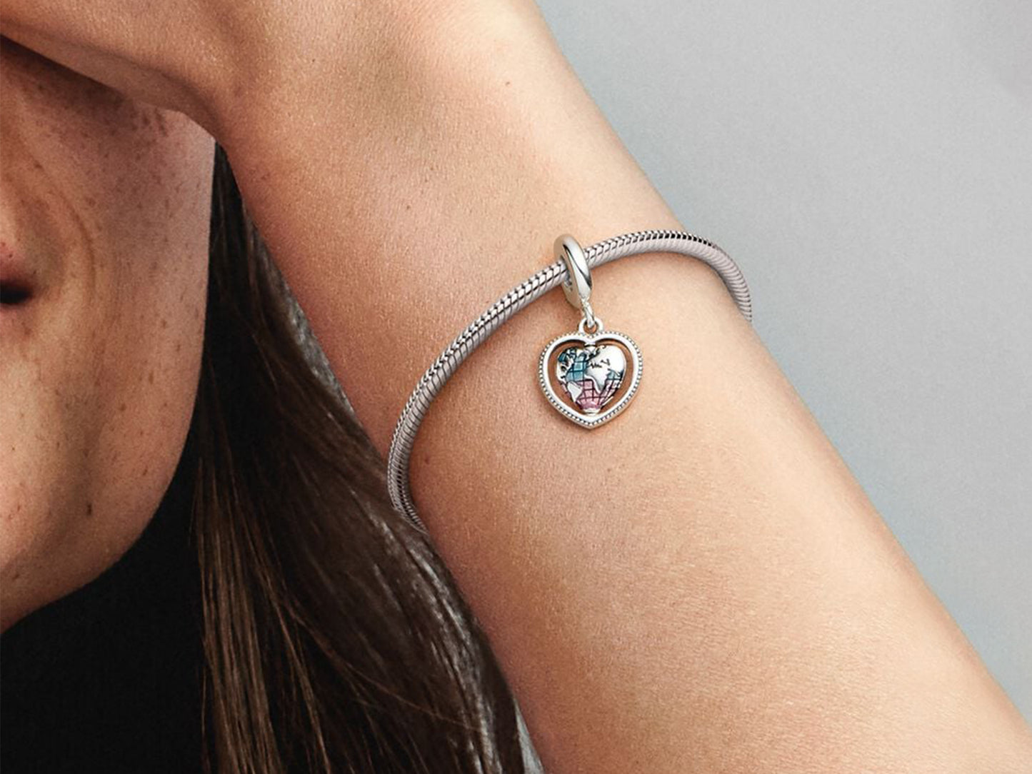 Family Spinning Heart Globe Dangle Charm