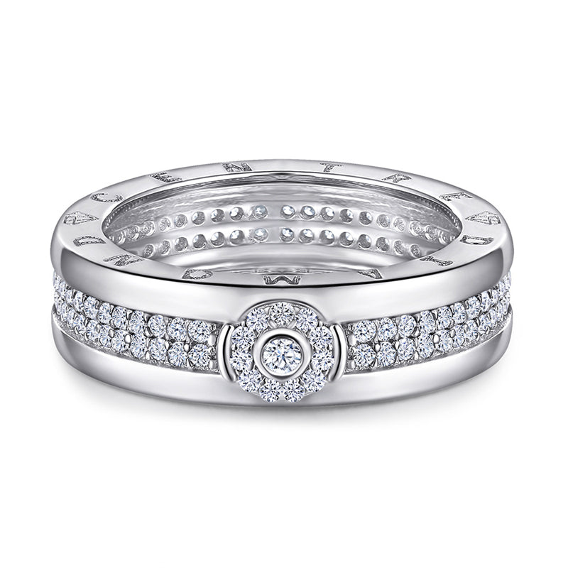 Pavé Zircon Men's Ring - 925 Sterling Silver Hip-Hop Style Statement Band