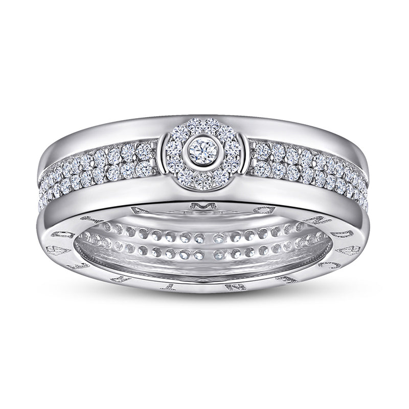 Pavé Zircon Men's Ring - 925 Sterling Silver Hip-Hop Style Statement Band