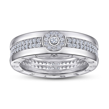 Pavé Zircon Men's Ring - 925 Sterling Silver Hip-Hop Style Statement Band