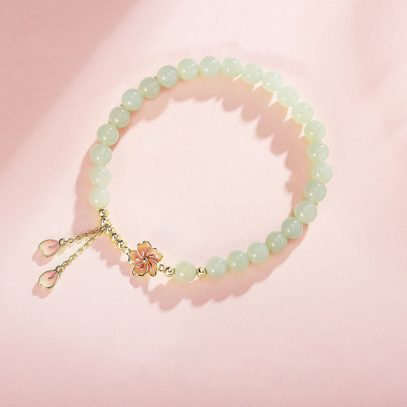 Peach Blossom Bracelet 925 Silver Floral Charm