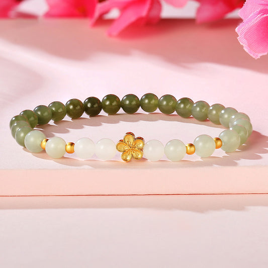 Peach Blossom Jade Bracelet 925 Silver Trendy Jewelry
