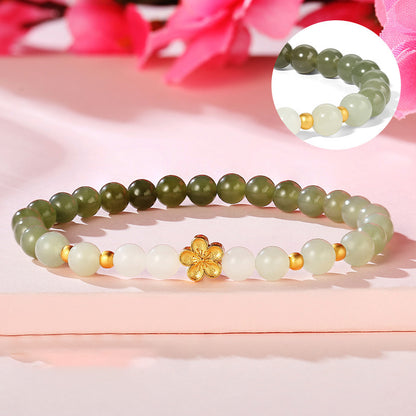 Peach Blossom Jade Bracelet 925 Silver Trendy Jewelry