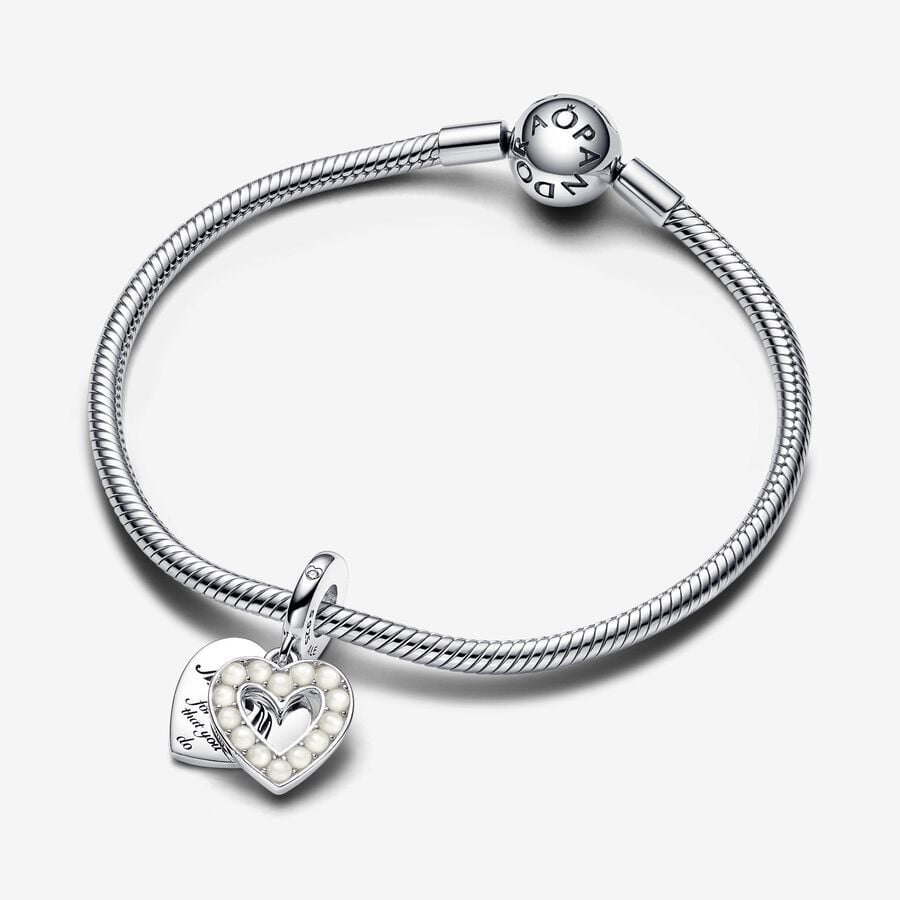 Pearlescent White Heart Double Dangle Charm
