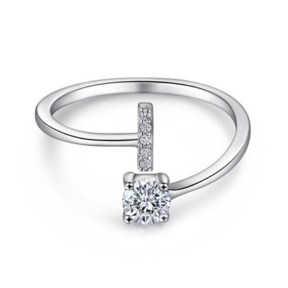 Personalized Initial 925 Silver Ring - Adjustable Alphabet Letter Band with Zirconia