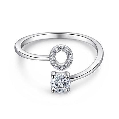 Personalized Initial 925 Silver Ring - Adjustable Alphabet Letter Band with Zirconia