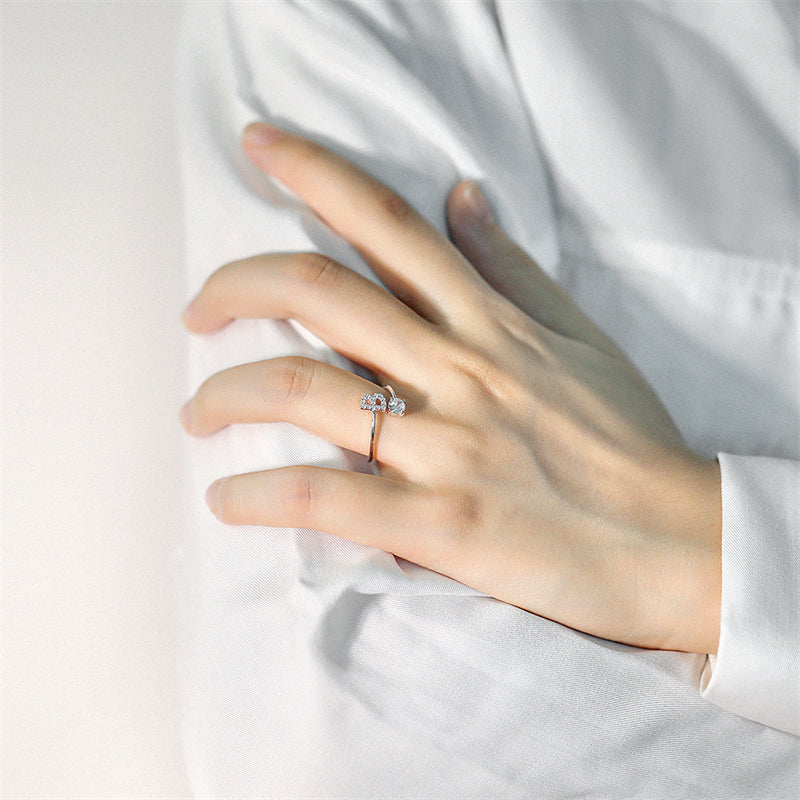 Personalized Initial 925 Silver Ring - Adjustable Alphabet Letter Band with Zirconia