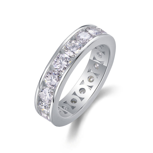 Polished Silver Ring with Round Moissanite Stone