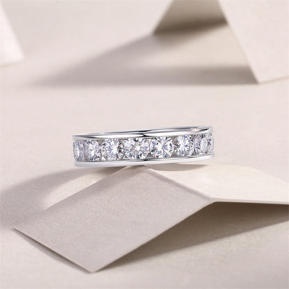 Polished Silver Ring with Round Moissanite Stone