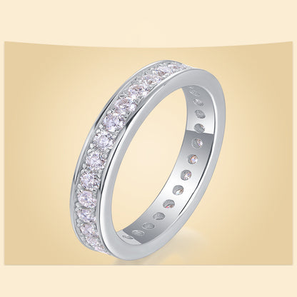 Polished Silver Ring with Round Moissanite Stones
