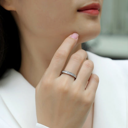 Polished Silver Ring with Round Moissanite Stones
