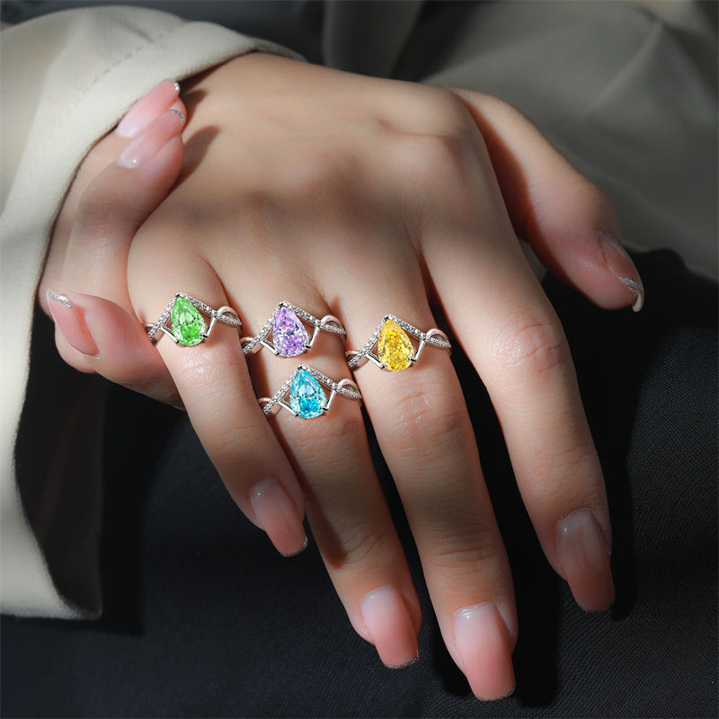 Premium S925 Sterling Silver 1.5ct Teardrop Ring - Icy Fire Princess Cut 6×9mm Zirconia Statement Jewelry (Sizes 5-10)