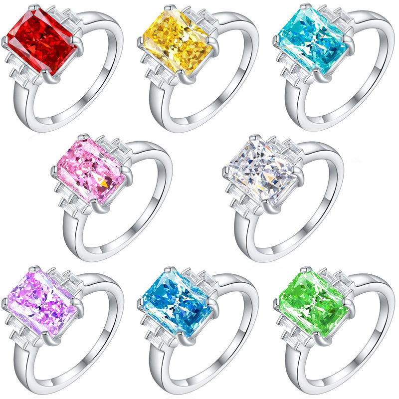 Premium S925 Sterling Silver 4ct Square Cut Ring - 8×11mm Flame Icy Princess Cut Zirconia Statement Jewelry