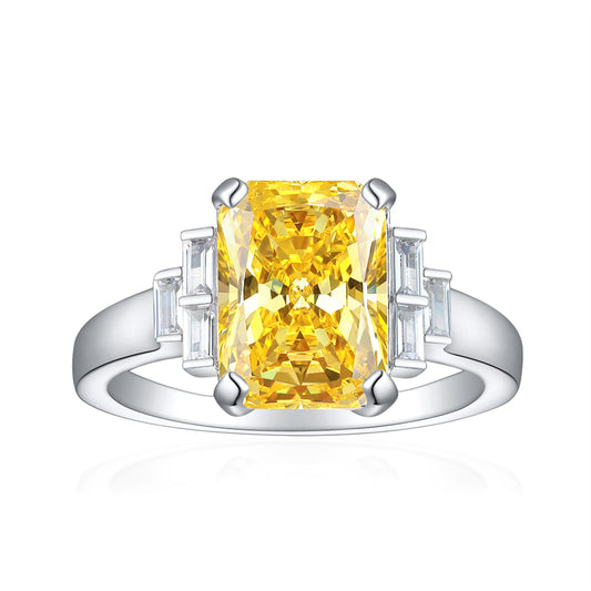 Premium S925 Sterling Silver 4ct Square Cut Ring - 8×11mm Flame Icy Princess Cut Zirconia Statement Jewelry