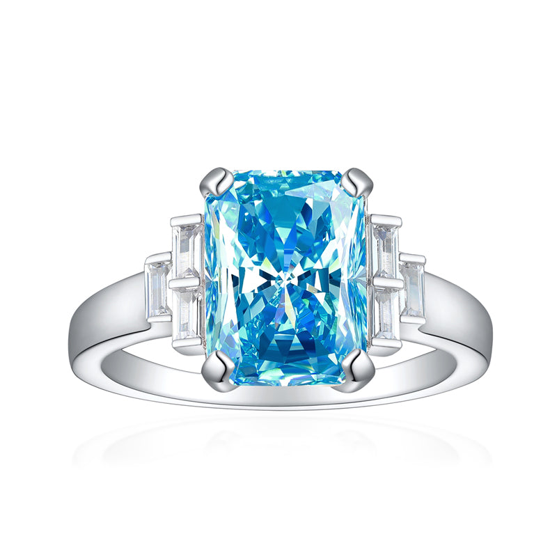 Premium S925 Sterling Silver 4ct Square Cut Ring - 8×11mm Flame Icy Princess Cut Zirconia Statement Jewelry