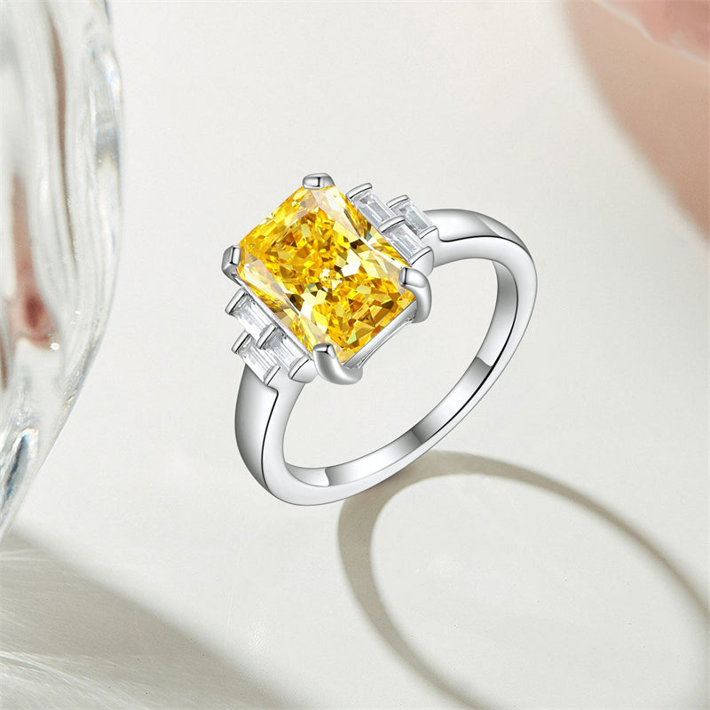 Premium S925 Sterling Silver 4ct Square Cut Ring - 8×11mm Flame Icy Princess Cut Zirconia Statement Jewelry
