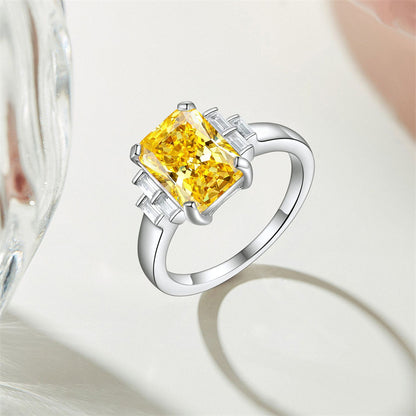 Premium S925 Sterling Silver 4ct Square Cut Ring - 8×11mm Flame Icy Princess Cut Zirconia Statement Jewelry