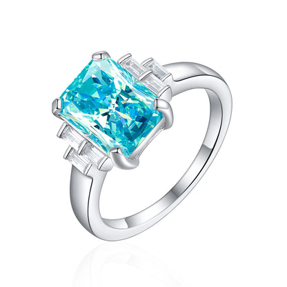 Premium S925 Sterling Silver 4ct Square Cut Ring - 8×11mm Flame Icy Princess Cut Zirconia Statement Jewelry