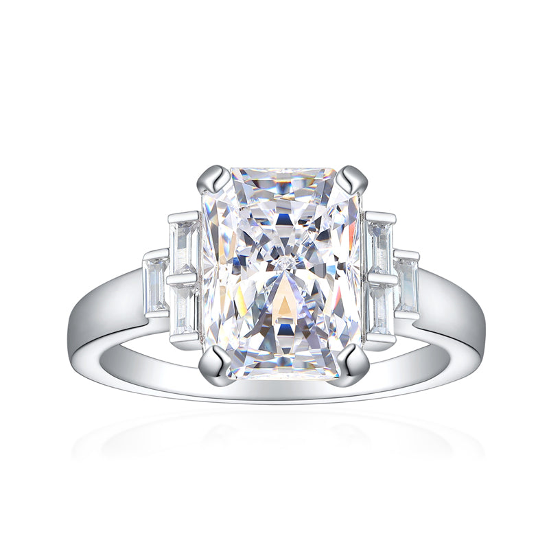 Premium S925 Sterling Silver 4ct Square Cut Ring - 8×11mm Flame Icy Princess Cut Zirconia Statement Jewelry