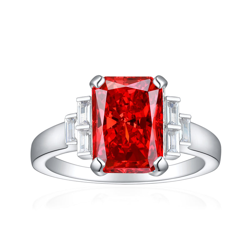 Premium S925 Sterling Silver 4ct Square Cut Ring - 8×11mm Flame Icy Princess Cut Zirconia Statement Jewelry