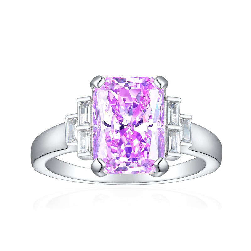 Premium S925 Sterling Silver 4ct Square Cut Ring - 8×11mm Flame Icy Princess Cut Zirconia Statement Jewelry