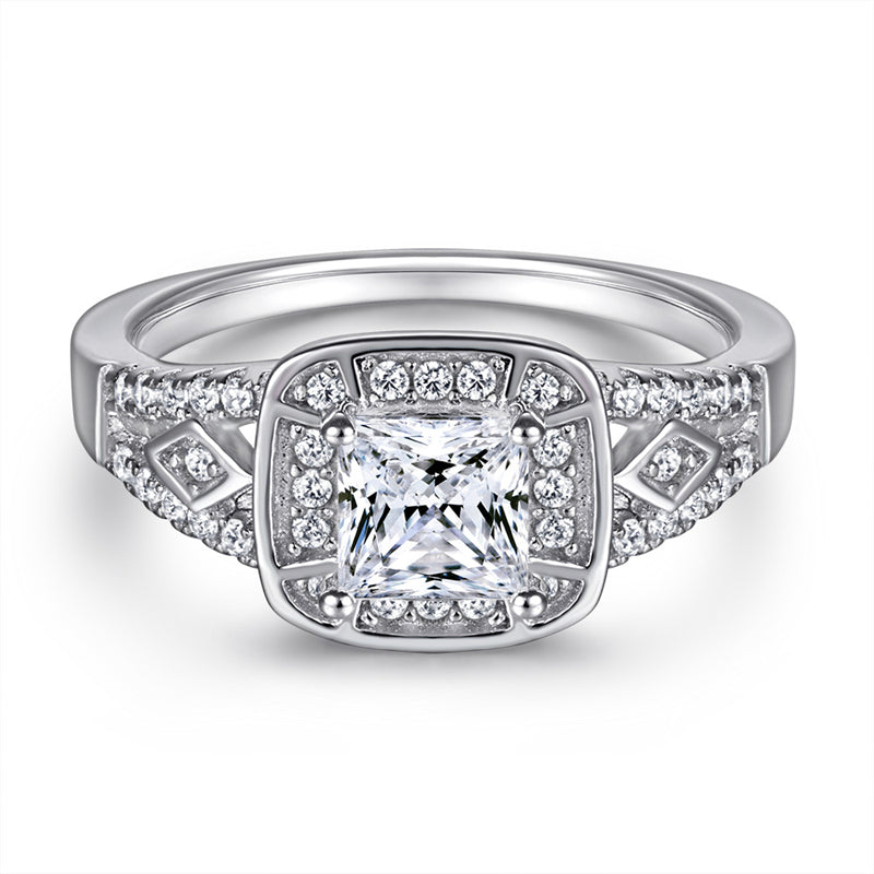 Princess Cut Square Zircon Wedding Ring - 925 Sterling Silver Minimalist Bridal Band for Women