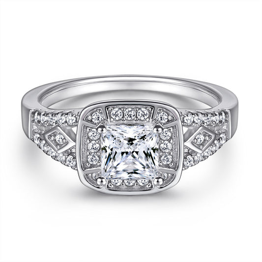 Princess Cut Square Zircon Wedding Ring - 925 Sterling Silver Minimalist Bridal Band for Women