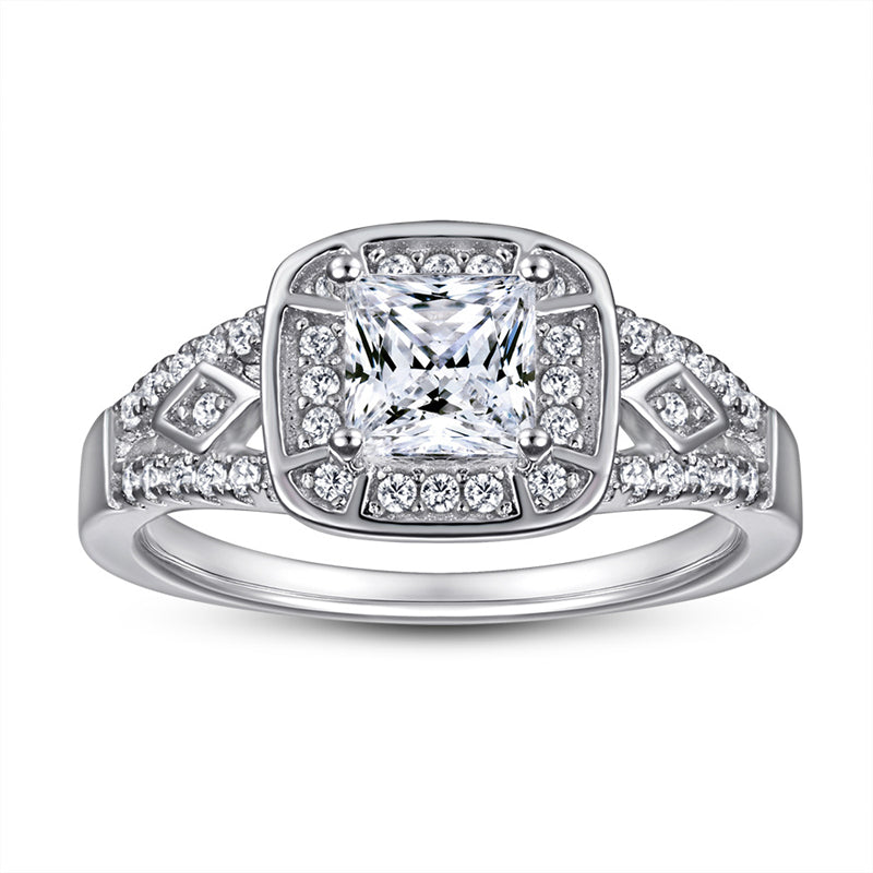 Princess Cut Square Zircon Wedding Ring - 925 Sterling Silver Minimalist Bridal Band for Women