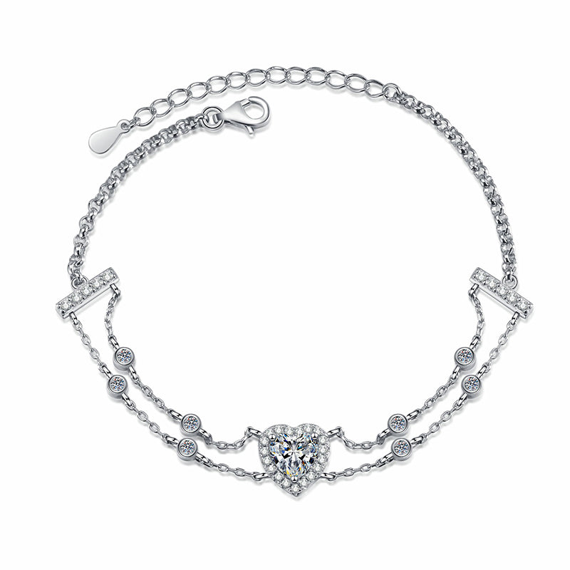 Princess Celestial Bracelet: Choose 1ct Moissanite, 1ct Blue Moissanite, or 6.5mm Heart Zircon. Set in rhodium-plated sterling silver.