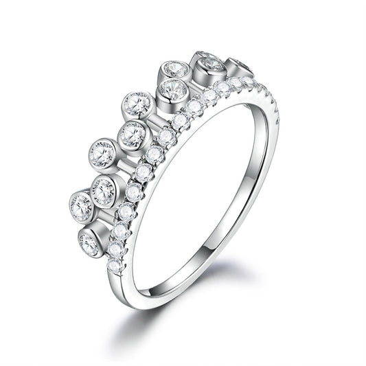Princess Crown 925 Silver Ring - Unique Geometric Pavé Zirconia Band