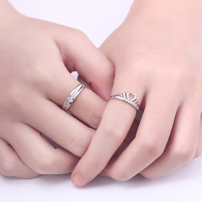 Princess & Knight Couple Rings - 925 Sterling Silver Crown Design Matching Set