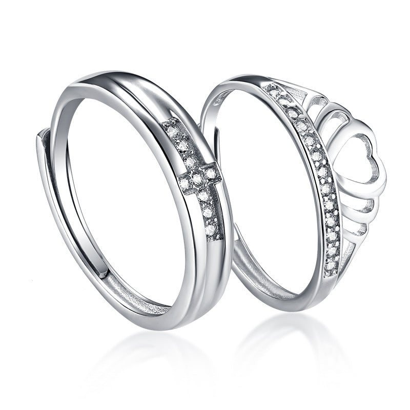 Princess & Knight Couple Rings - 925 Sterling Silver Crown Design Matching Set