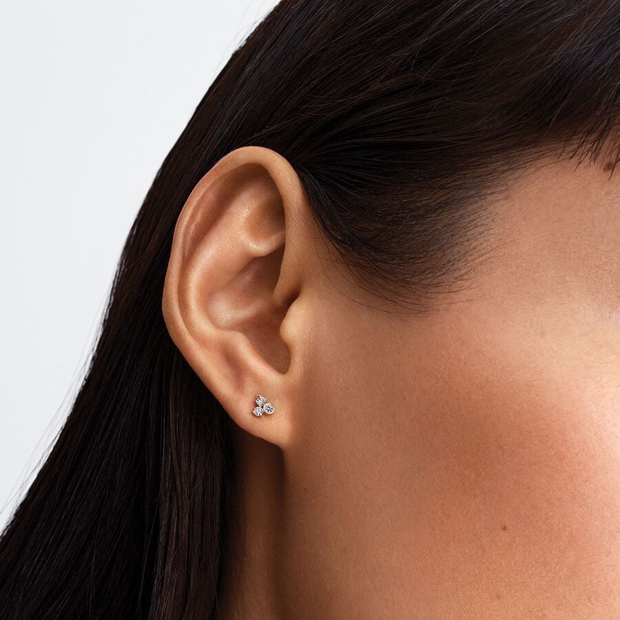 Gold Triple Diamond Stud Earrings