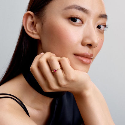 14K Gold Red Heart Crystal Statement Ring