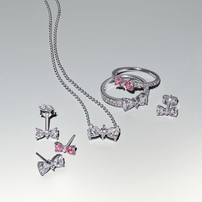 Delicate Pink Bow Ring Silver