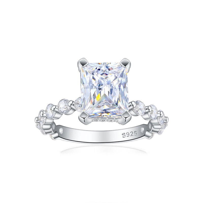 Rectangular 5A Zirconia 925 Silver Ring - Princess Cut Ice-Style Band for Women