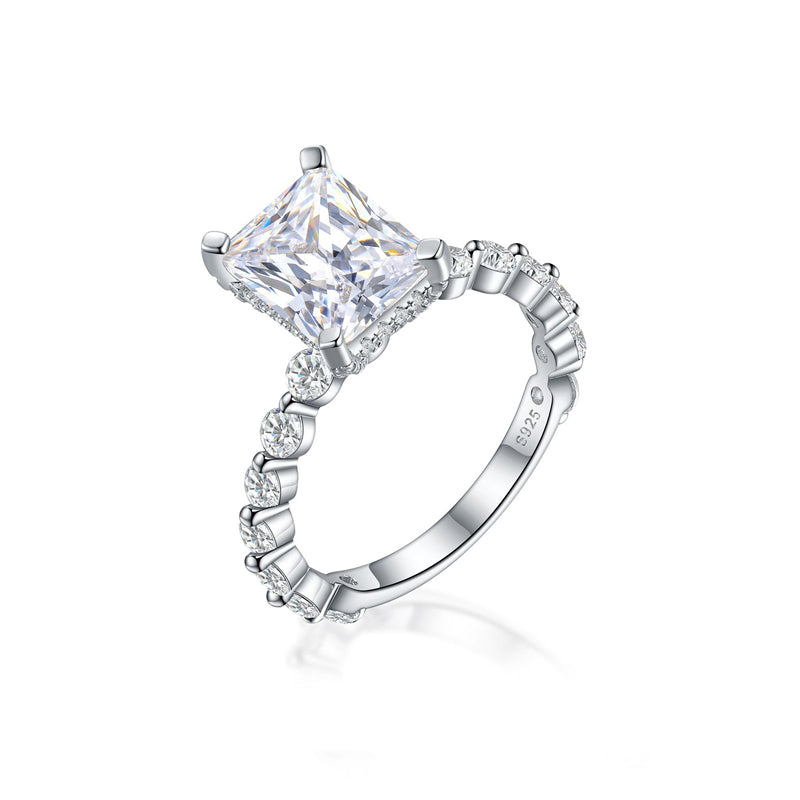 Rectangular 5A Zirconia 925 Silver Ring - Princess Cut Ice-Style Band for Women