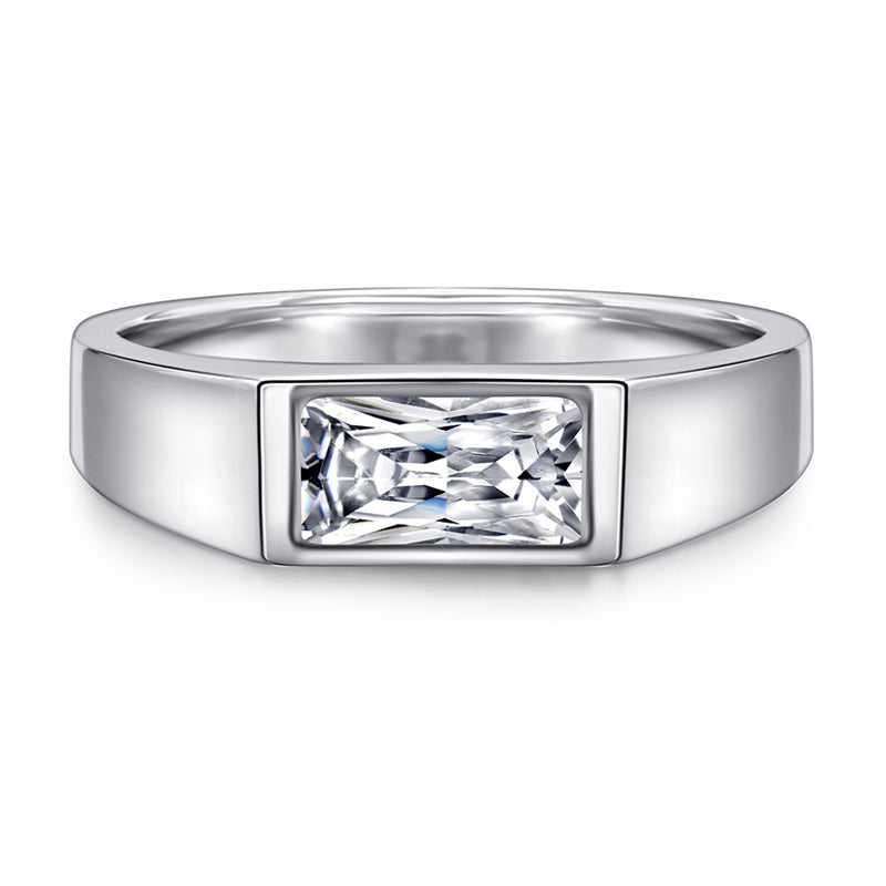 Rectangular Zircon Men's Ring - 925 Sterling Silver Modern Statement Jewelry