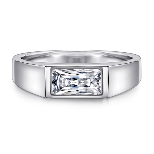 Rectangular Zircon Men's Ring - 925 Sterling Silver Modern Statement Jewelry