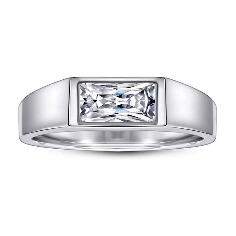 Rectangular Zircon Men's Ring - 925 Sterling Silver Modern Statement Jewelry