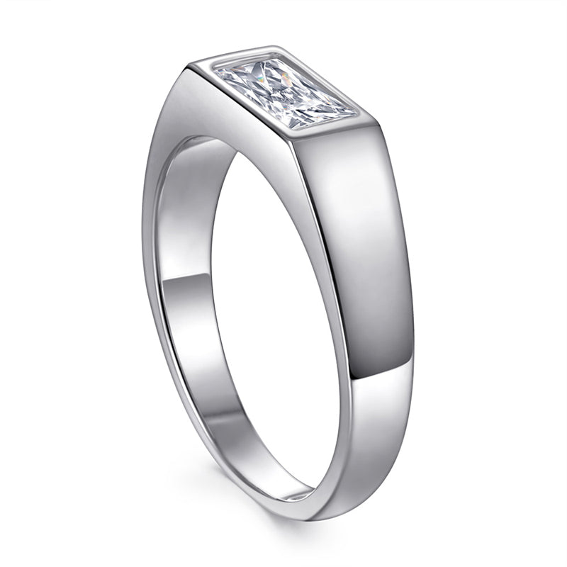 Rectangular Zircon Men's Ring - 925 Sterling Silver Modern Statement Jewelry