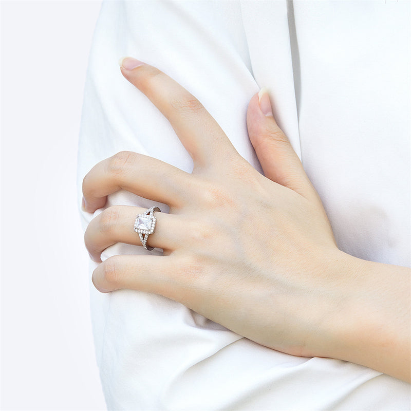 Rectangular Zircon Statement Ring - 925 Sterling Silver Bold Index Finger Jewelry