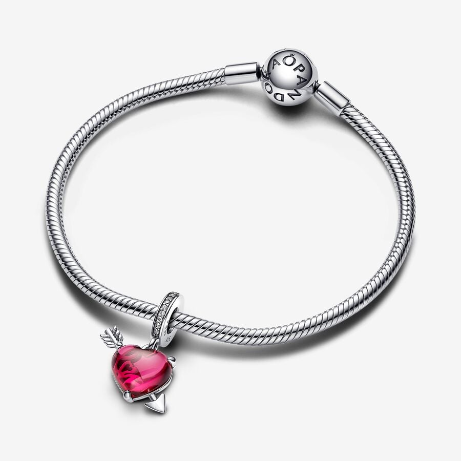 Red Heart & Arrow Murano Glass Dangle Charm