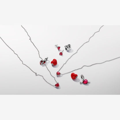 Red Heart & Arrow Murano Glass Dangle Charm
